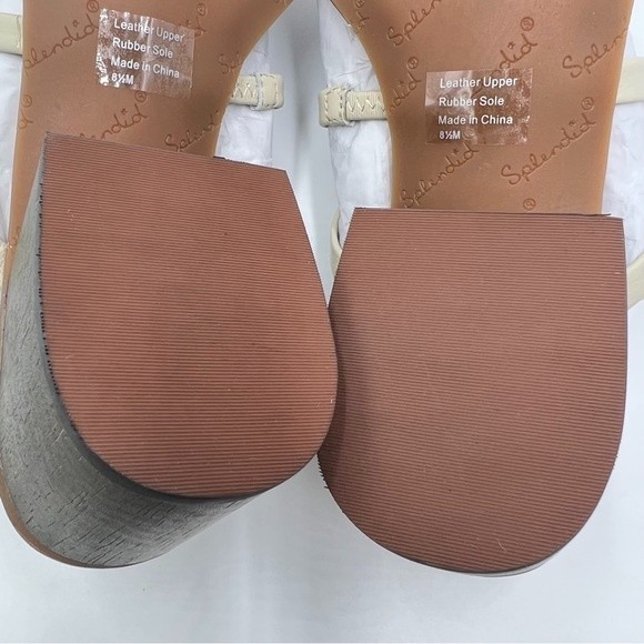 Splendid Womens Size 8.5 Eggshell White Cream Leather Block Heel Sandals Shoes - Picture 12 of 14